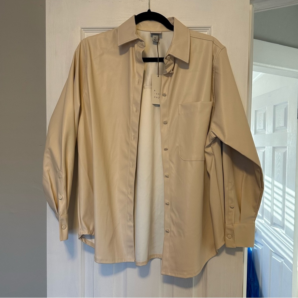 Cream Leather Button Down Shirt